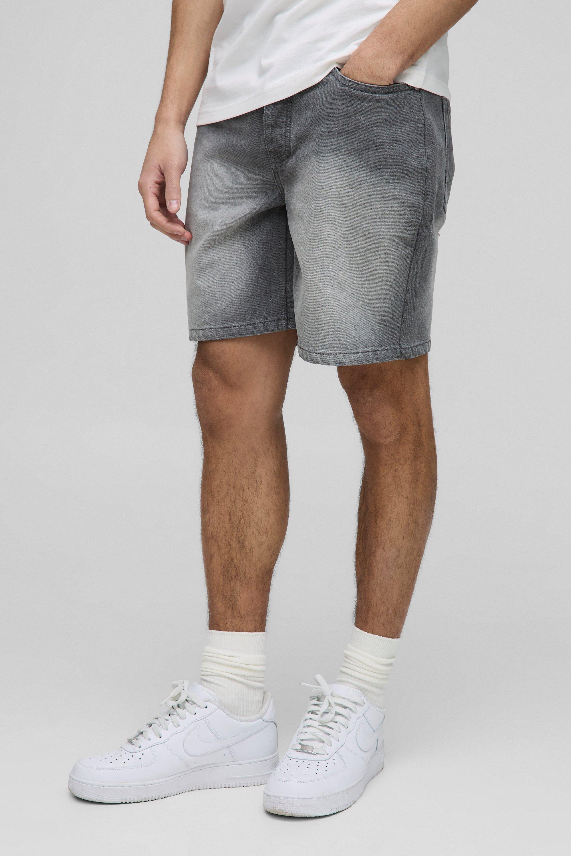 Mens Slim Rigid Denim Shorts In Stonewashed Grey, Grey